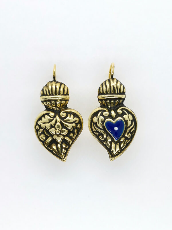 Brincos-Coração-Oco_4,6cm_prata dourada-esmalte azul